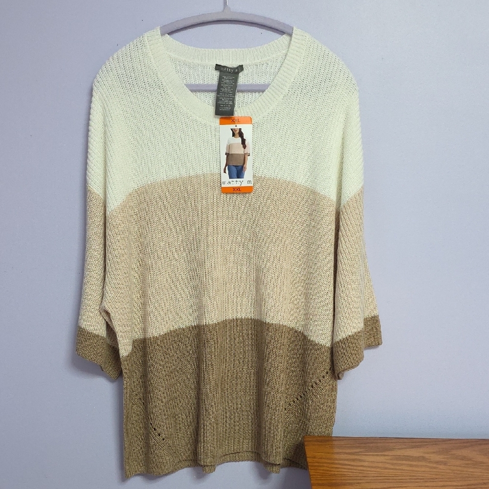 Matty M Cream and Brown Cikorblock Knit‎ Sweater